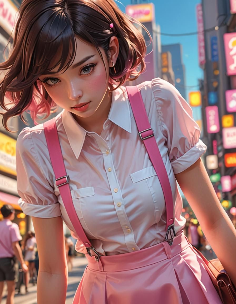 Beautiful Woman in Pink: Vibrant Digital Art