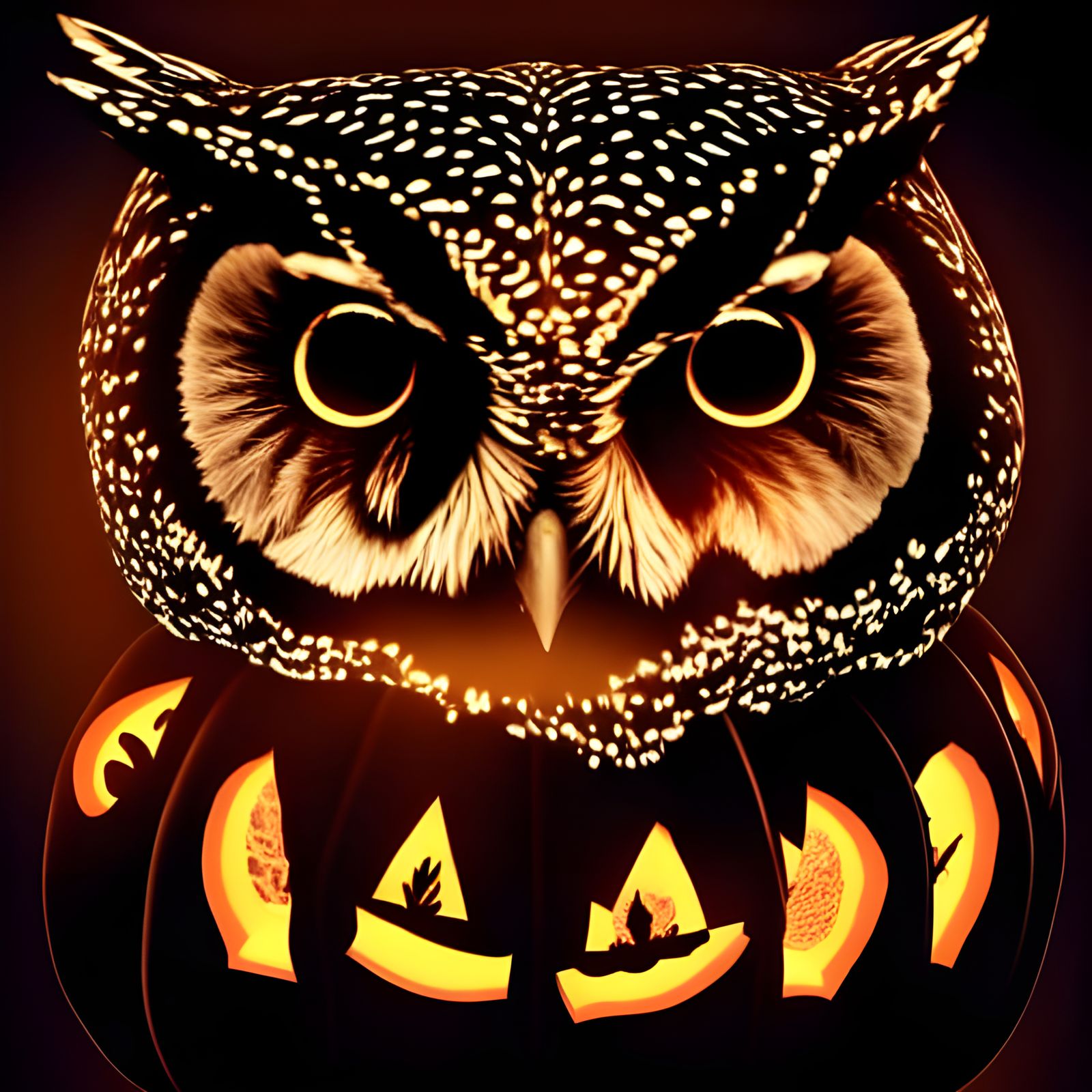 Pumpkin Owl Portrait in Lightning Storm