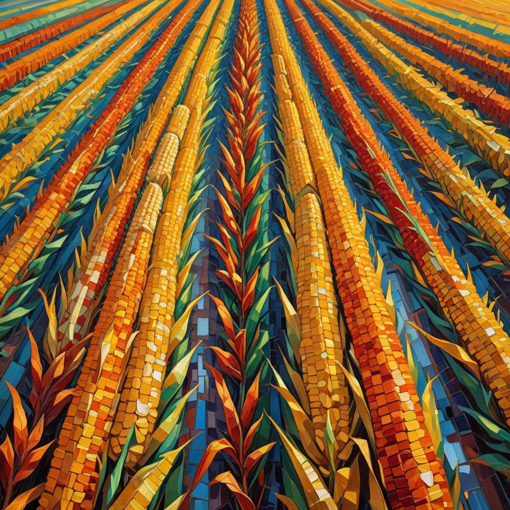 Geometric Cornfield Landscape in Cubist Style