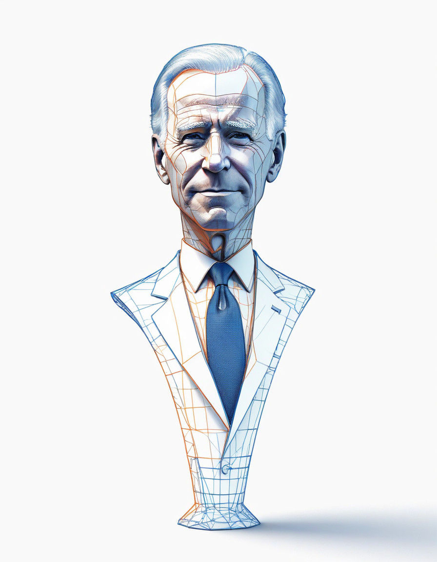 Satirical 3D Line Art of Joe Biden