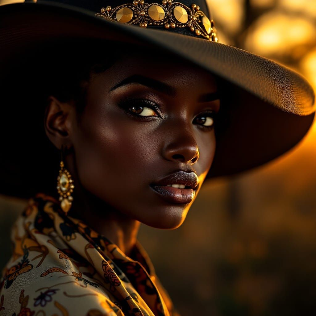 Regal African Beauty in Sunset Splendor