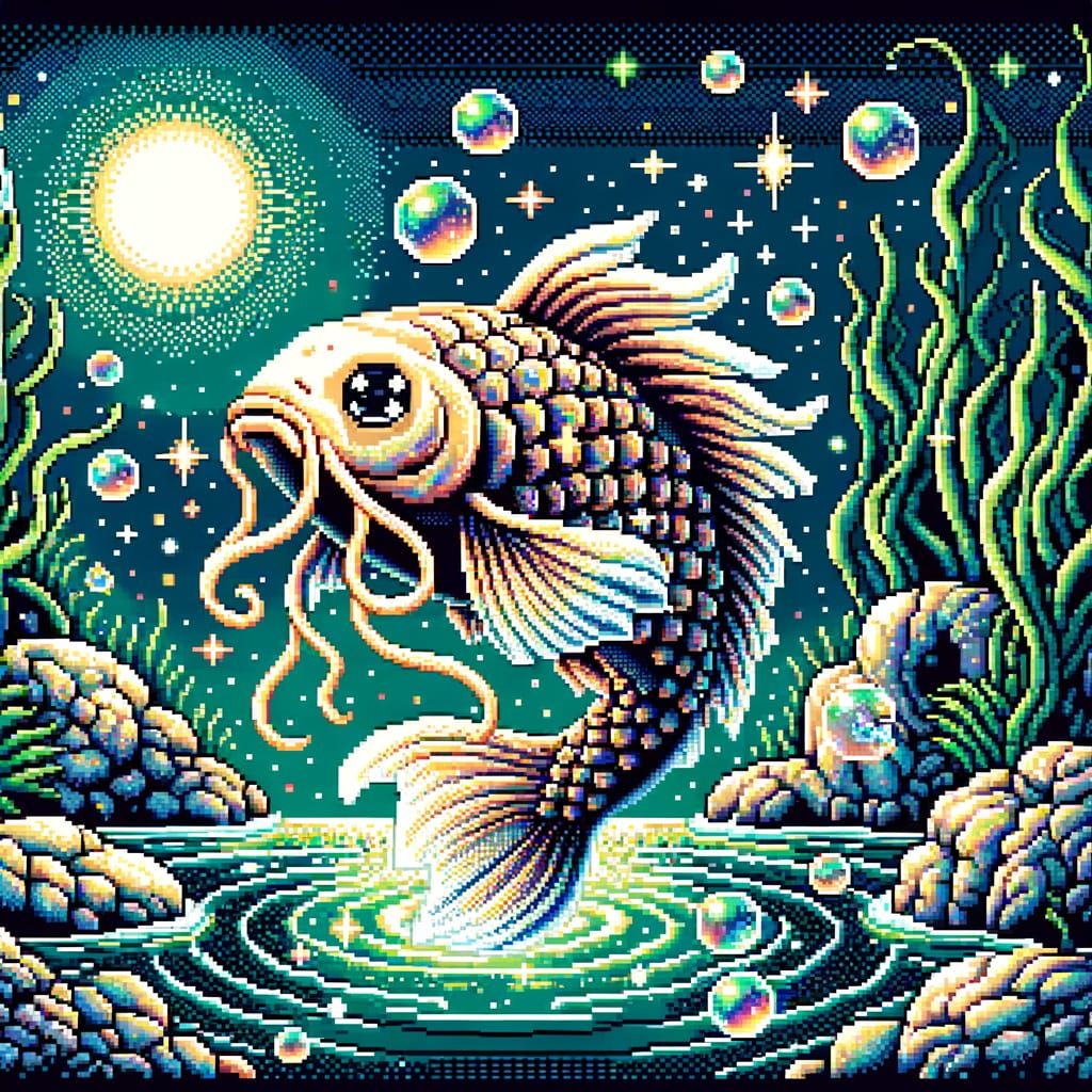 Enchanted Carp in 8-bit Pixel Art Style