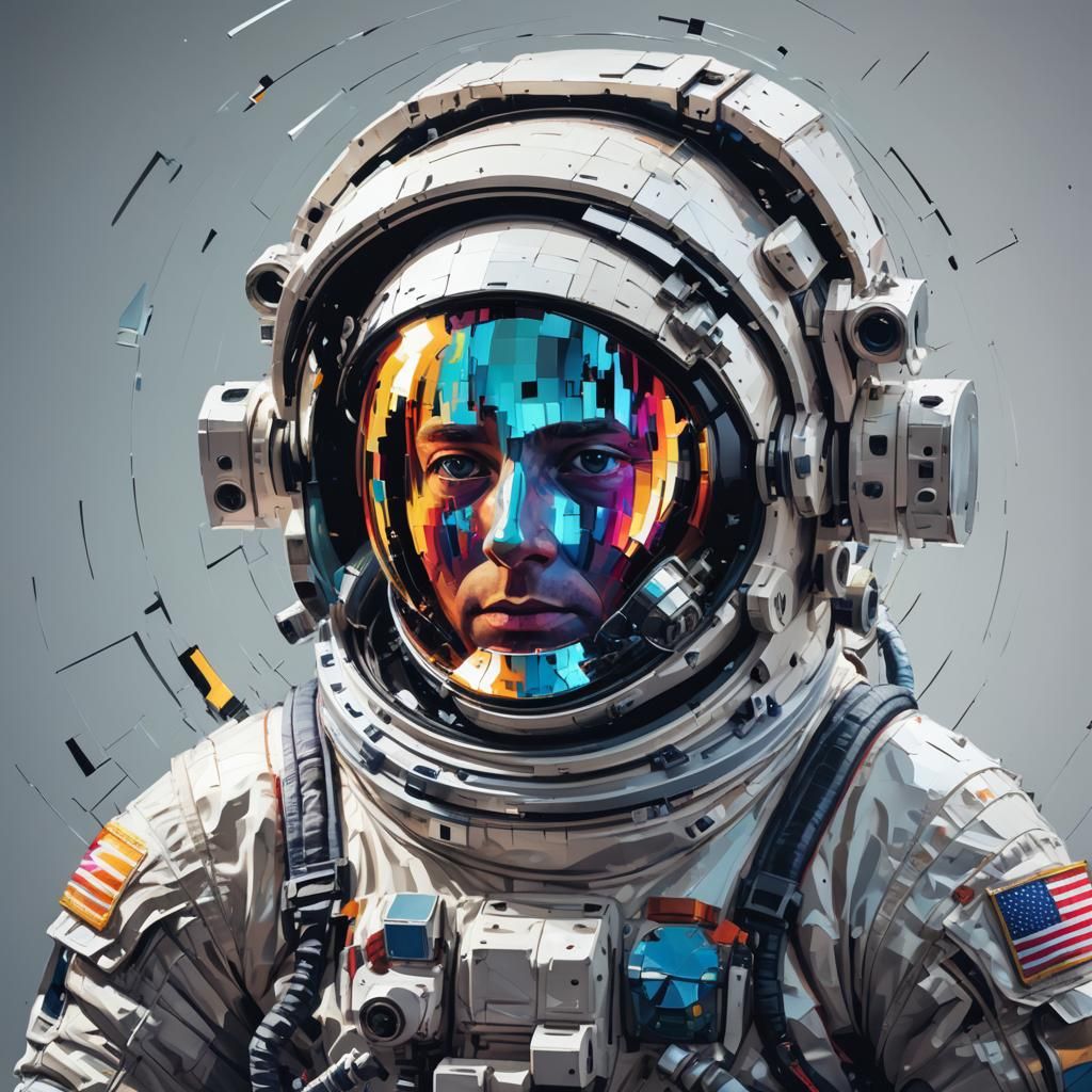 Astronaut's Glitched Reflection: A Pixel Art Portrait