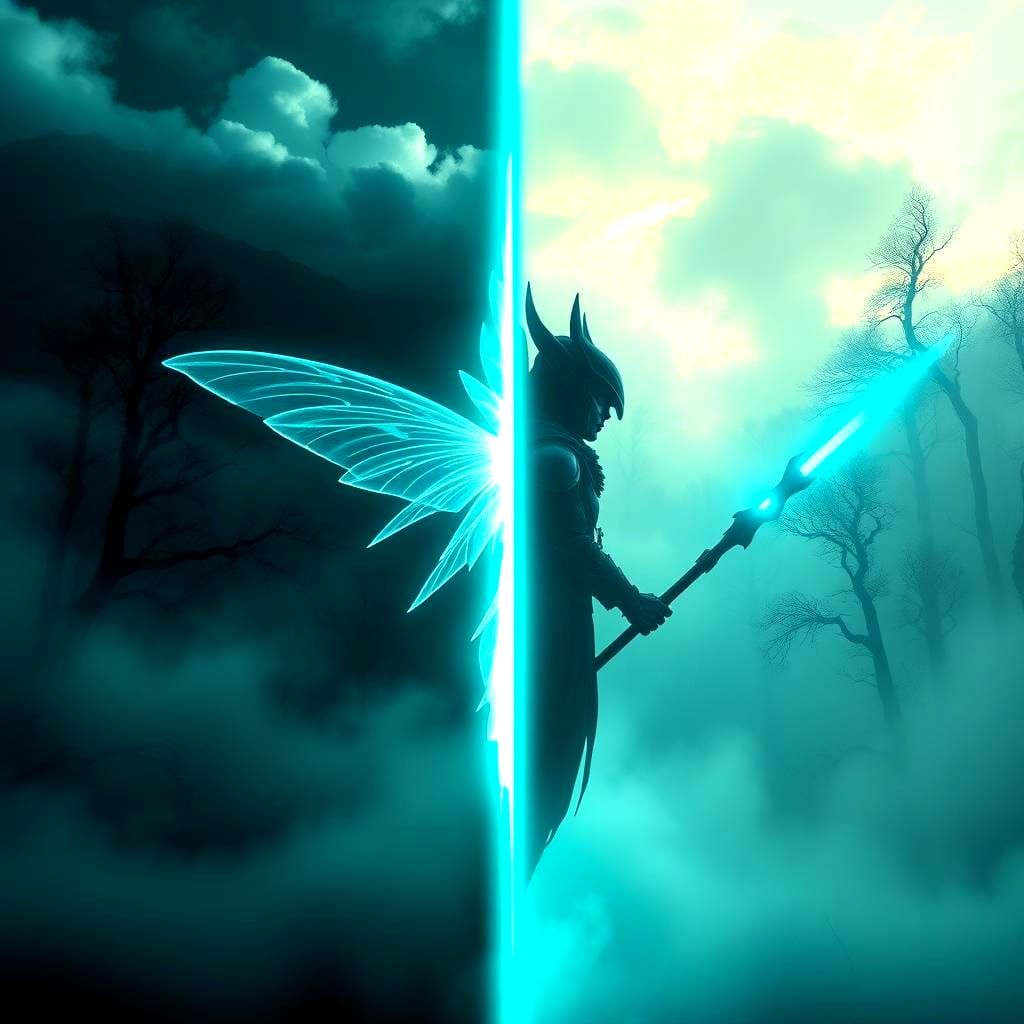 Elf Between Heaven and Forest Worlds