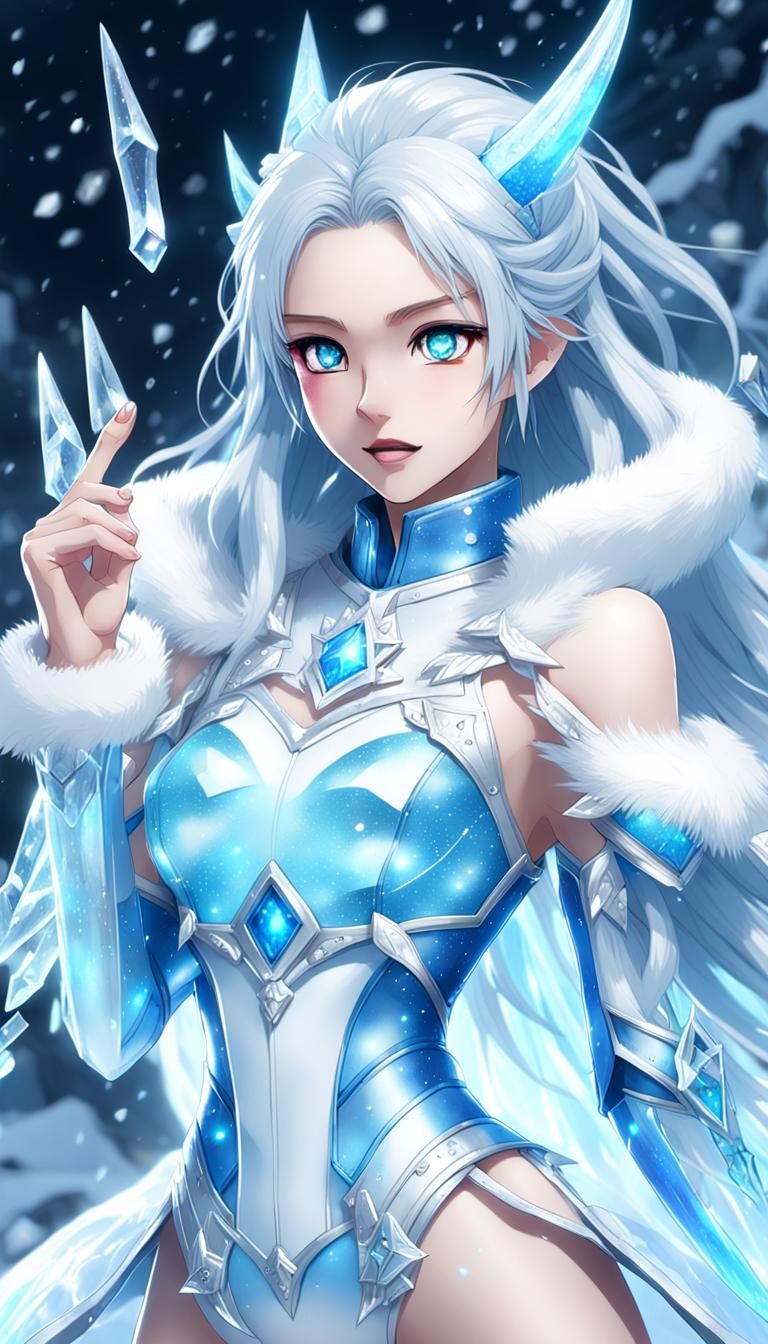 Ice Demon Anime Girl Conjuring a Blizzard in 4K