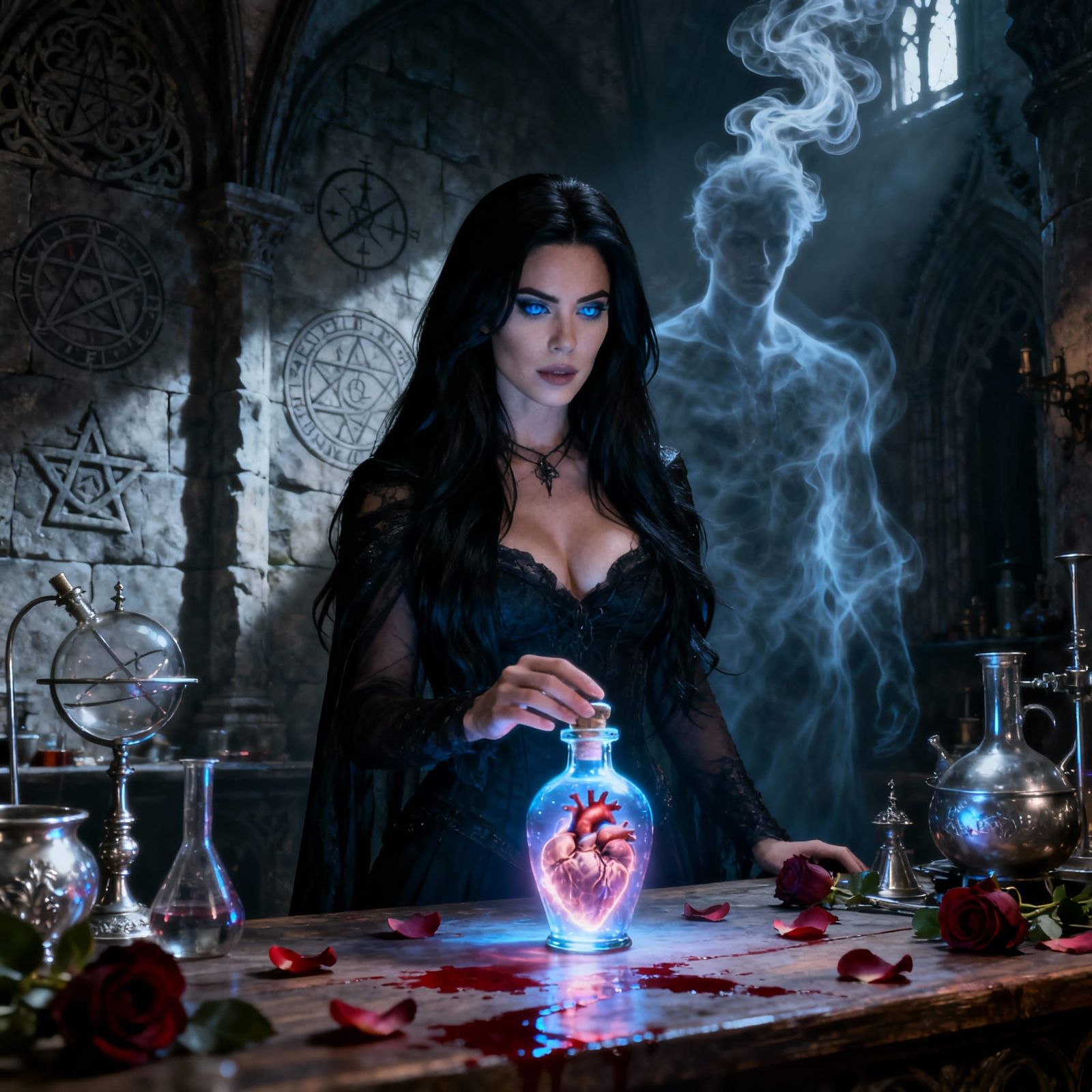 Gothic Sorceress Brews Forbidden Potion