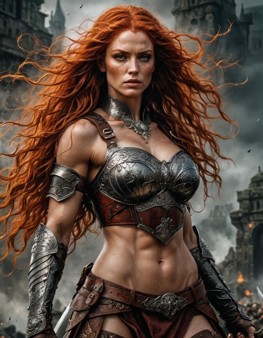 Redhead Warrior Princess Portrait in D&D Style