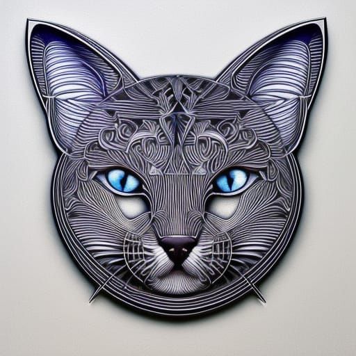 Musical Cat 3D Sketch in Graphite Style