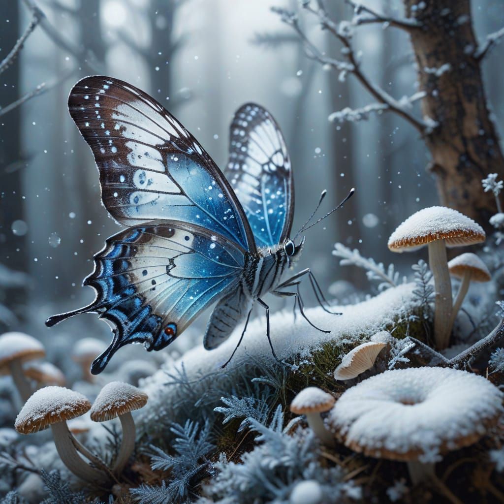 Hyper-Realistic Butterfly with Double Exposure Winter World ...