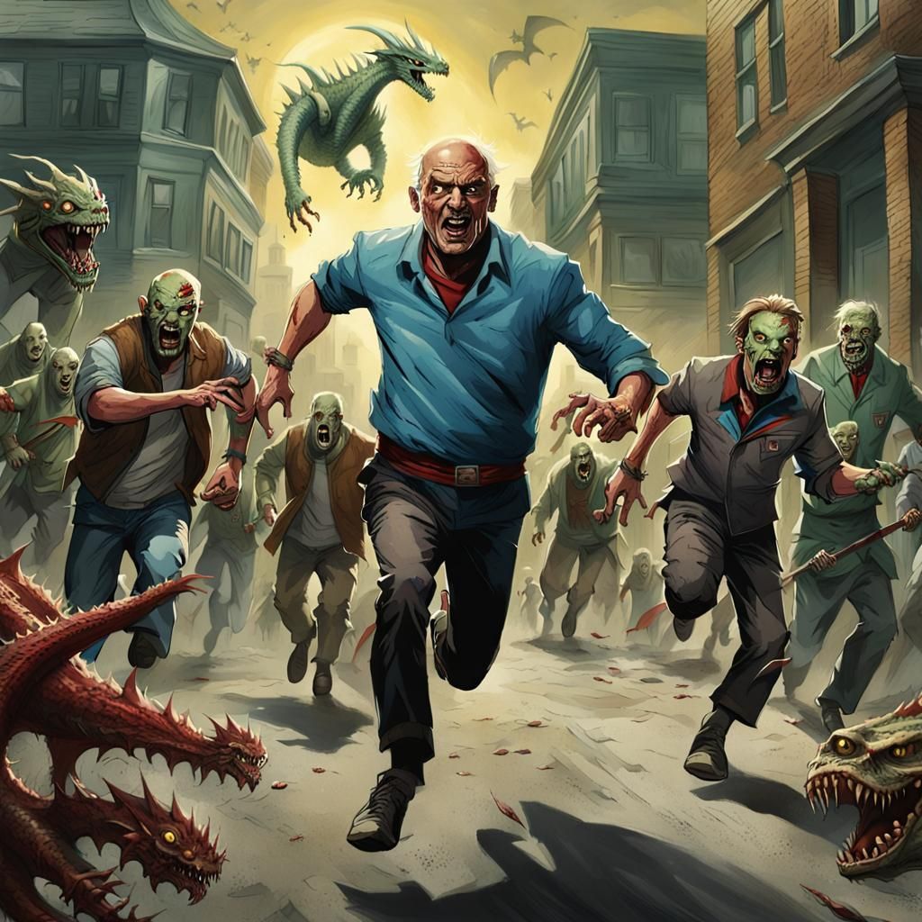 Holk Hogan Running from Zombies and Dragon