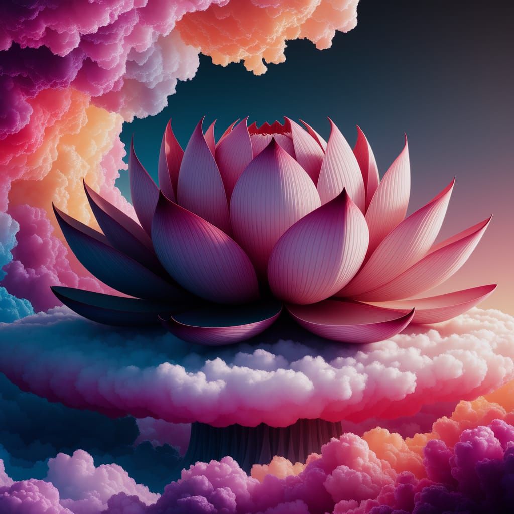 Surreal Cloud Lotus Blooms in Vibrant, Harmonious Hues