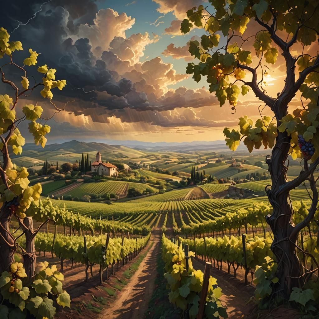 Picturesque Vineyard in Fantasy Oil Painting Style