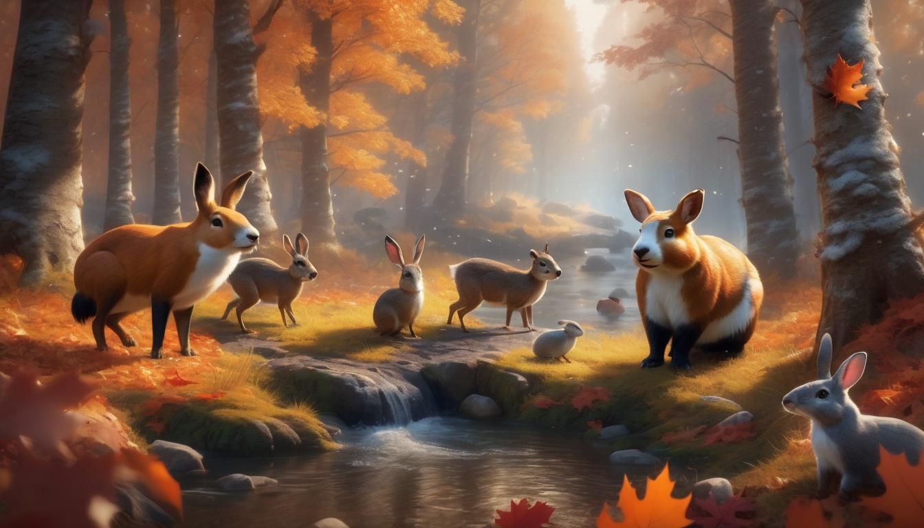 Festive Animals Celebrate Holidays in Autumn Forest