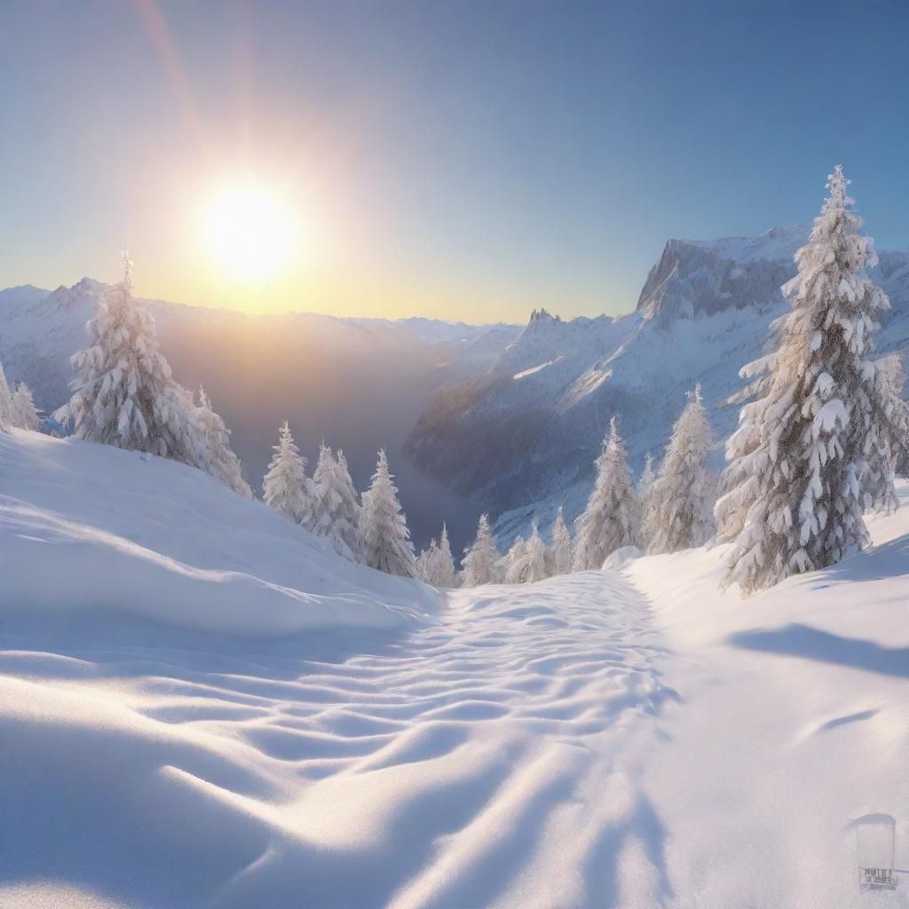 White Alpine Landscape with Ice-Halos, 8K Render