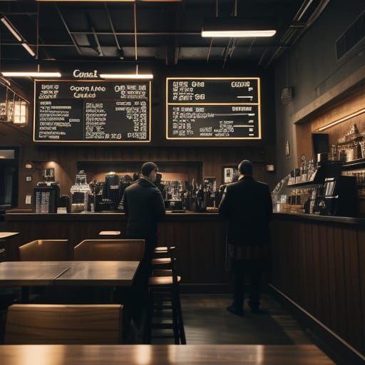 Epic Cinematic Film Still of a Bustling Coffeeshop