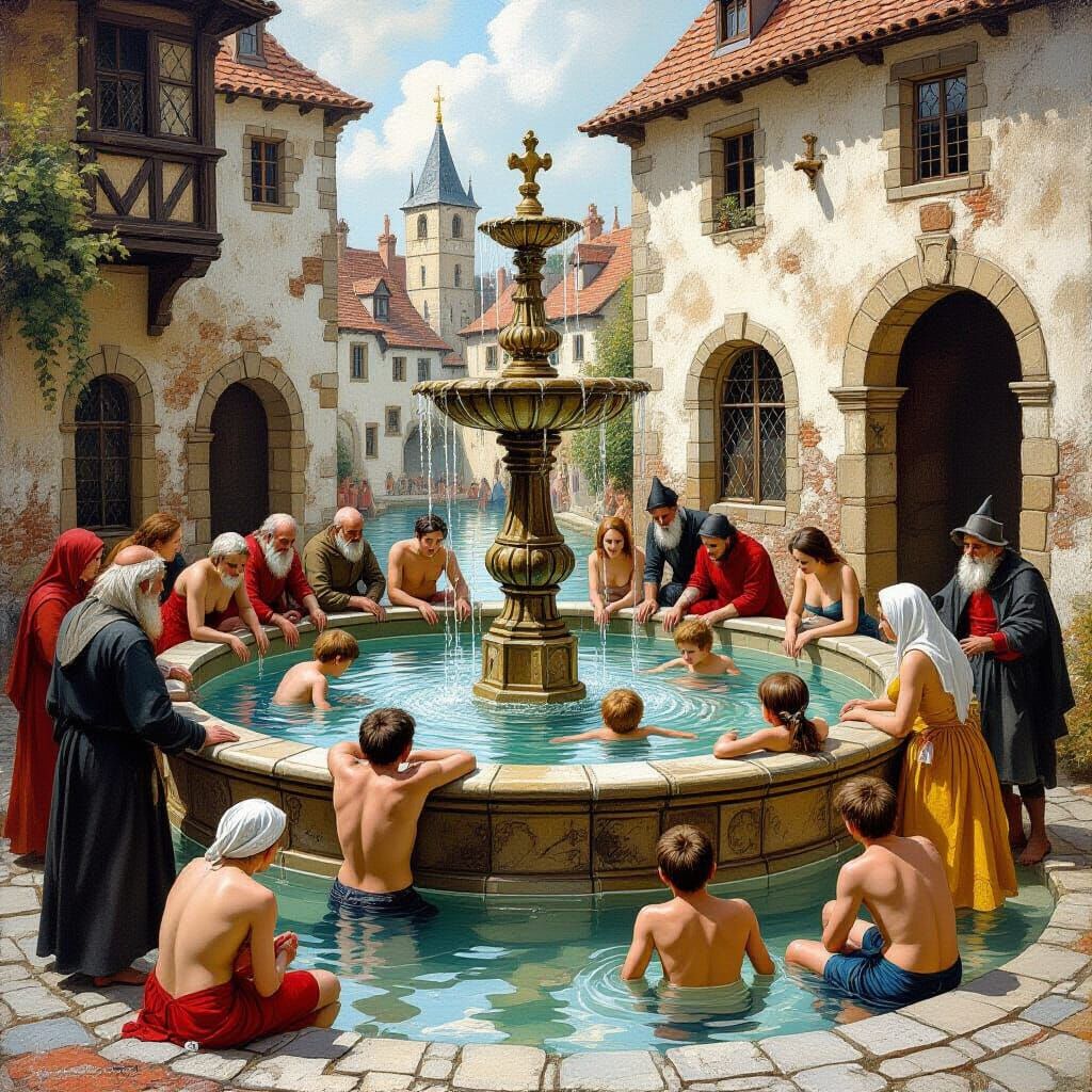 Fountain of Youth Painting in Bosch Style