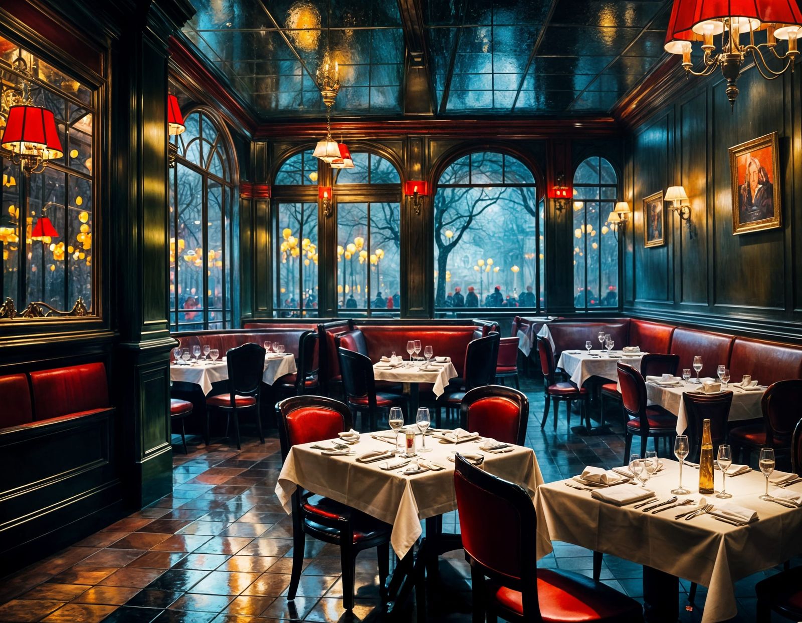 Fouquet's Restaurant Interior on a Rainy Night