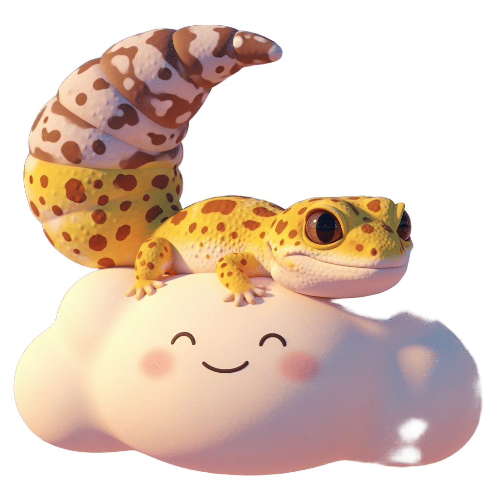 Cute 3D Gecko Resting on Cloud in Sanrio Style