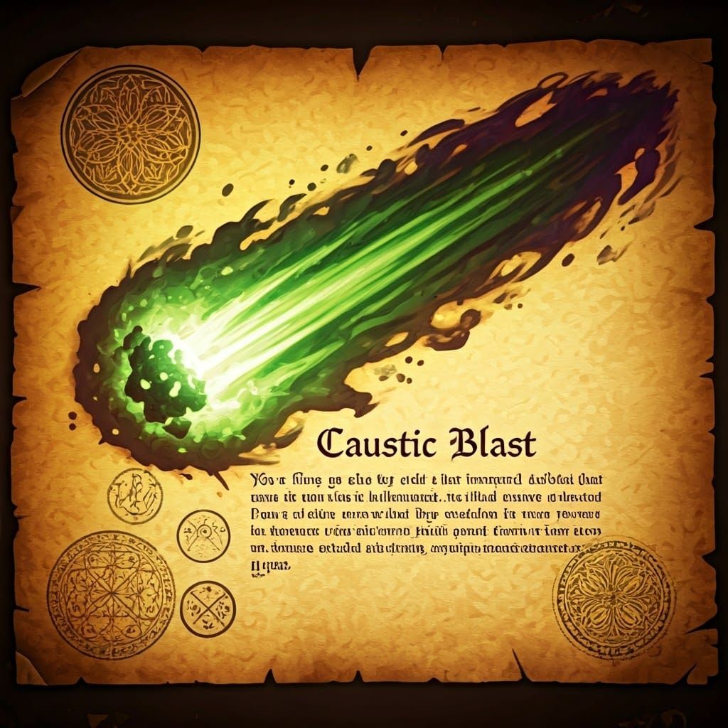 Mystical Parchment Page: Caustic Blast in Art Nouveau Style