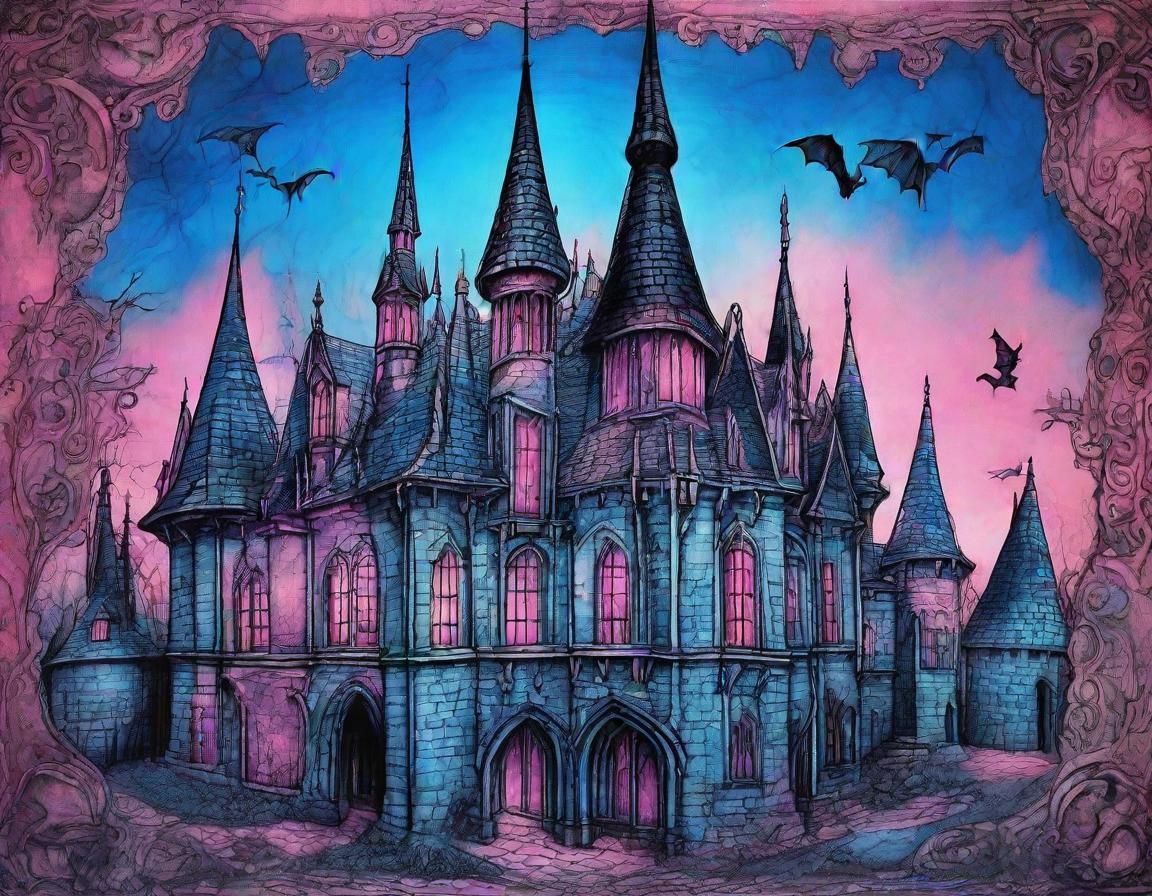 Medieval Castle with Gargoyles in Gothic Art Style