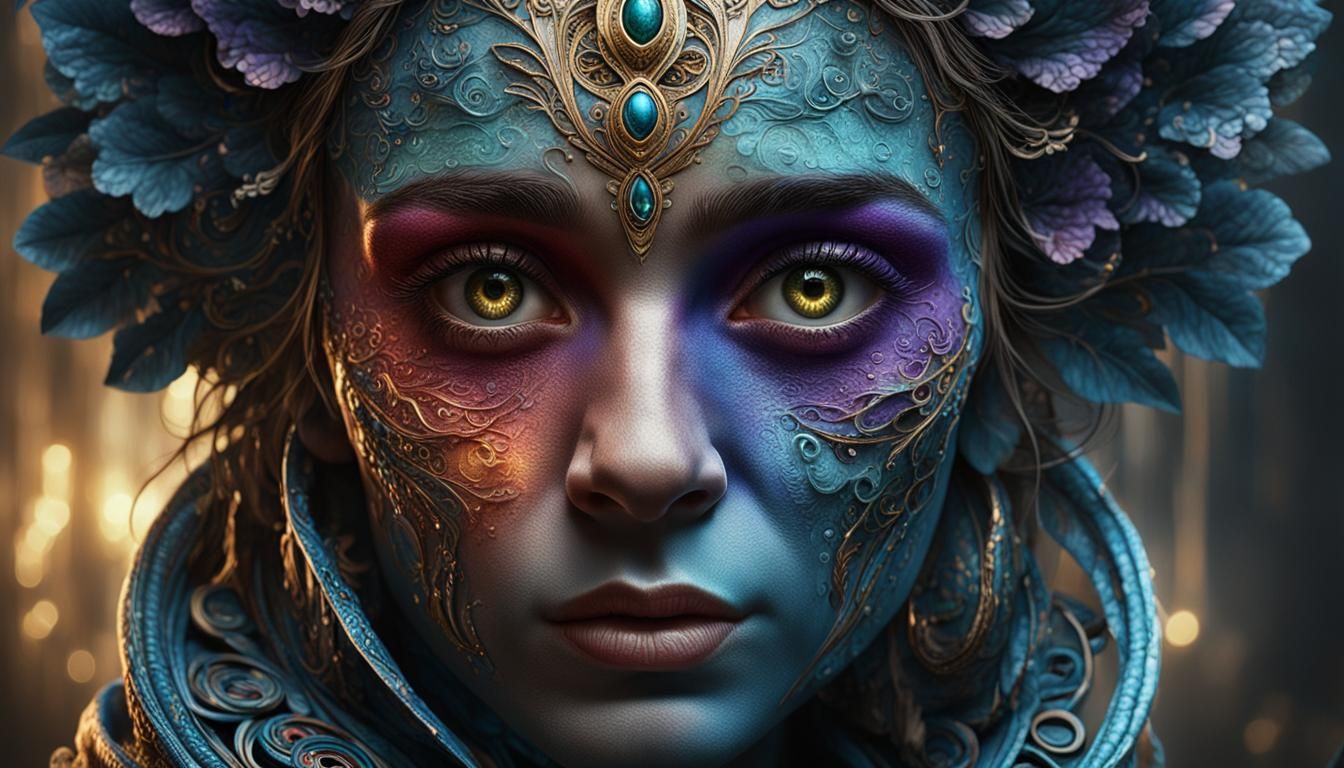 Intricate Face Makeup in Hyperrealistic Style