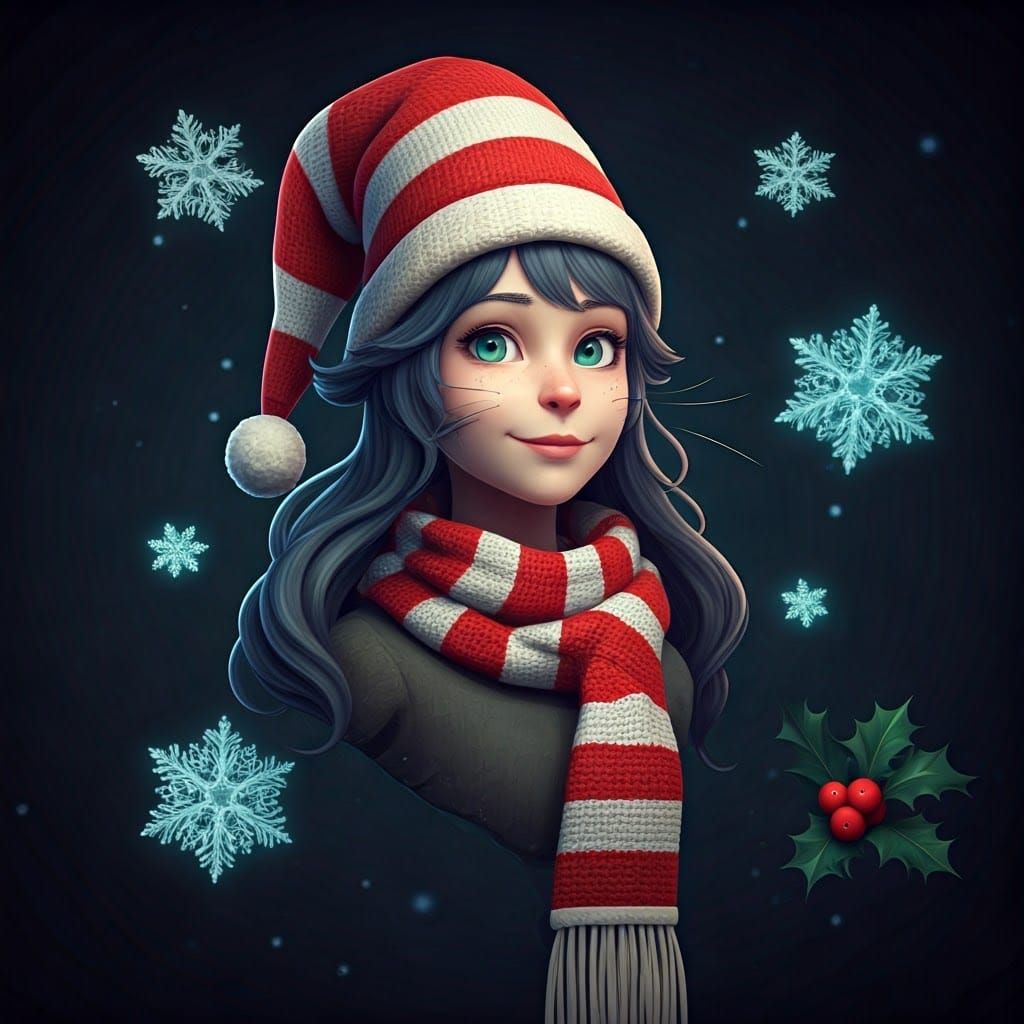 Festive Cat in the Hat in 3D Anime Style