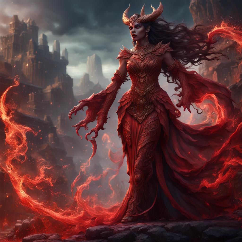 Beautiful Plus Size Red Demoness in Fantasy Art