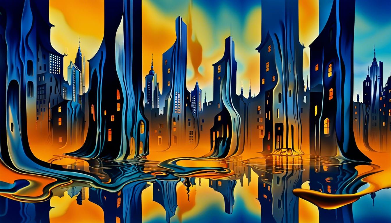 Melting Cityscape in Surrealist Style
