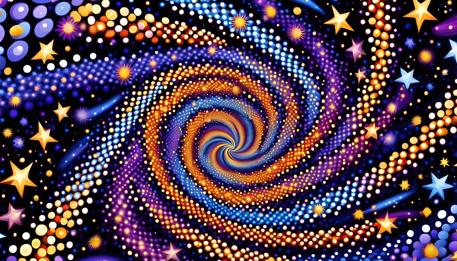 Vibrant Star Vortex in Aboriginal Dotted-Art Style