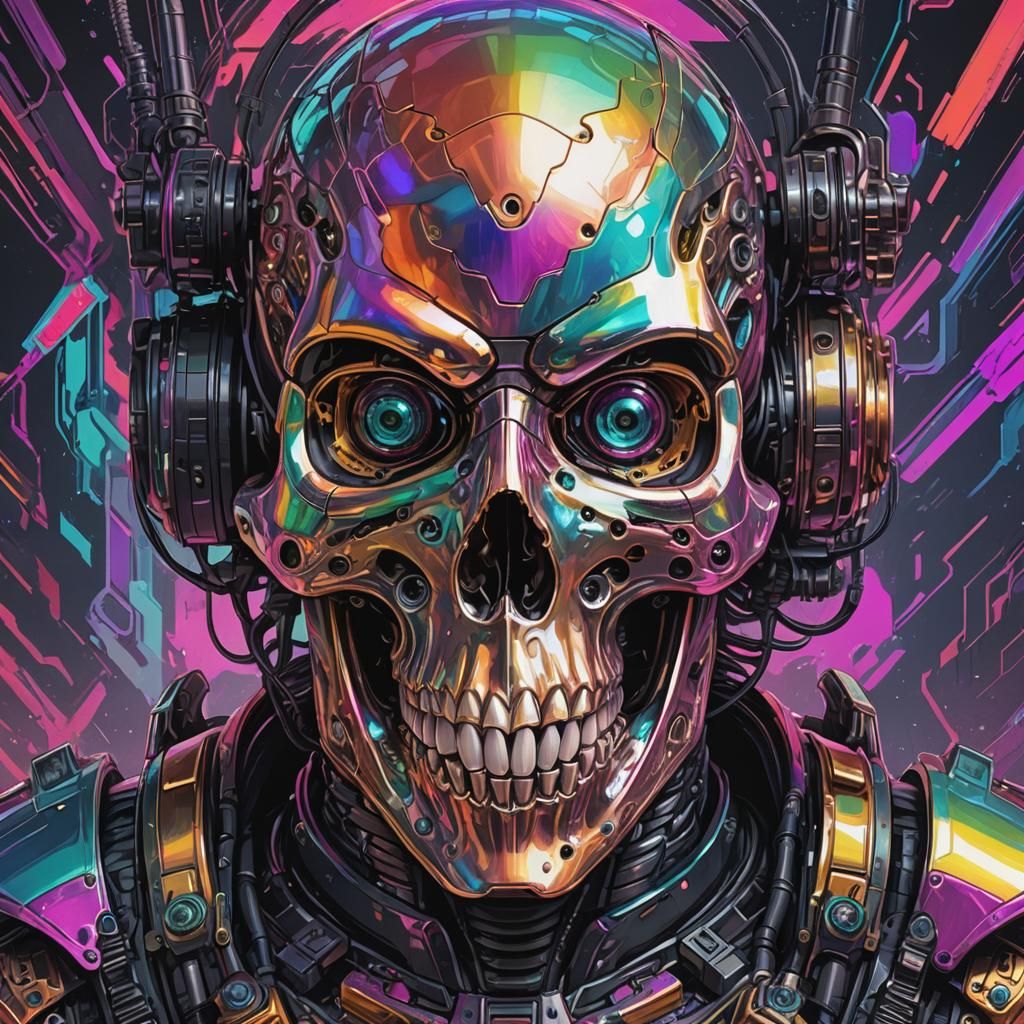 Cyberpunk Skull with Iridescent Armor: Digital Art