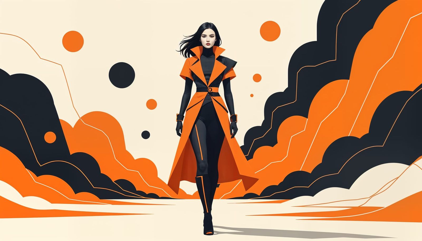 Modern Halloween Costume Amidst Geometric Shapes