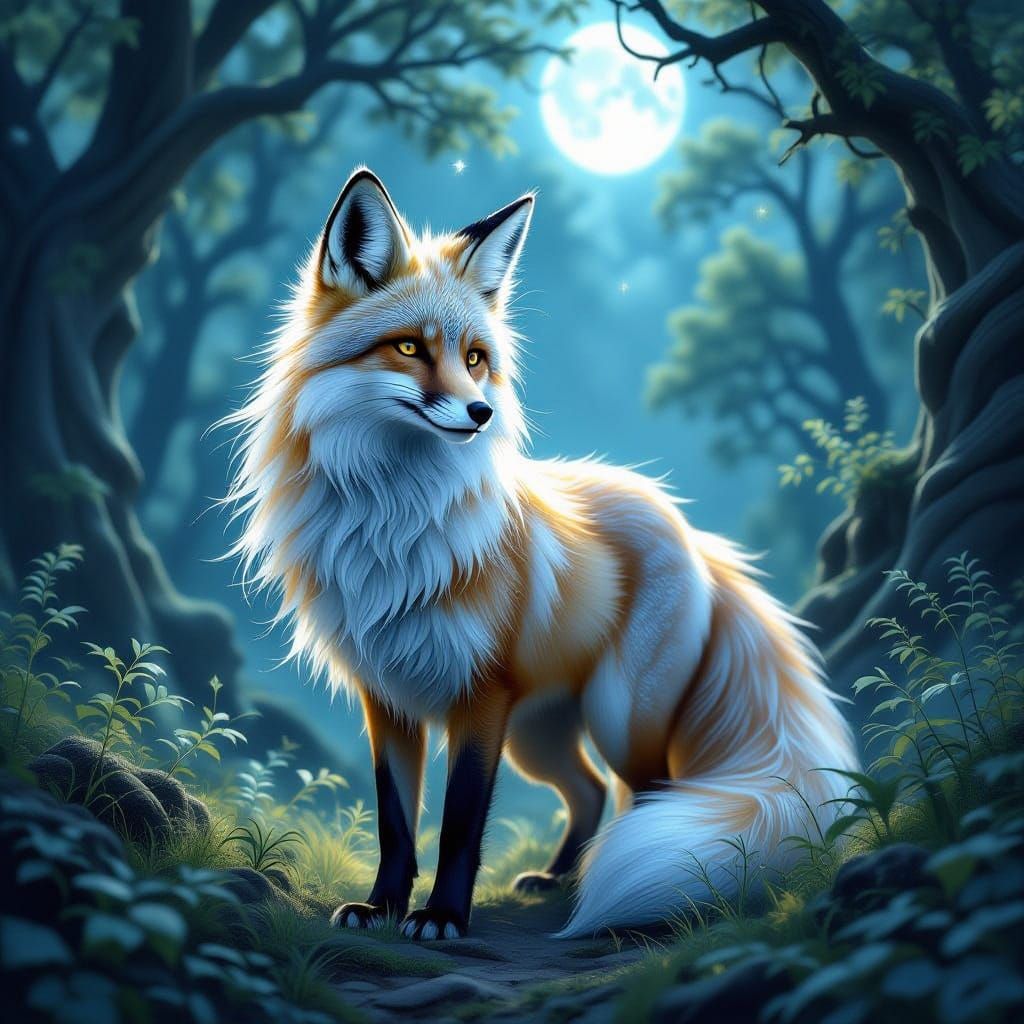 Majestic Fox in Enchanted Forest, High Fantasy Art