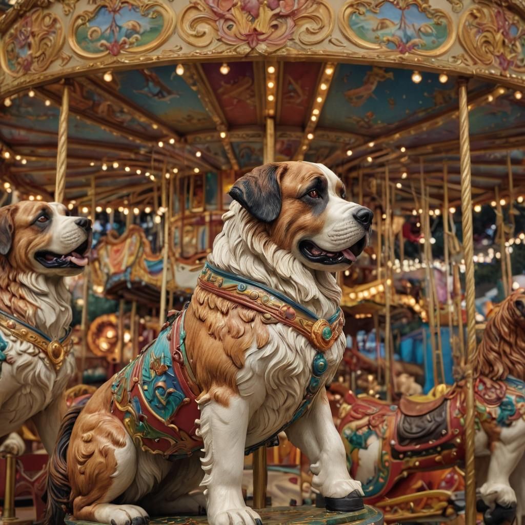 Colorful Carousel at Amusement Park in Sci-Fi Style