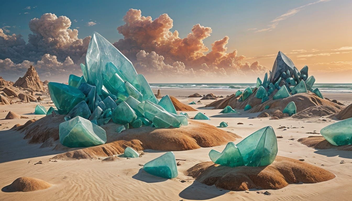 Surreal Sea Glass Sculptures in Gradient Sky