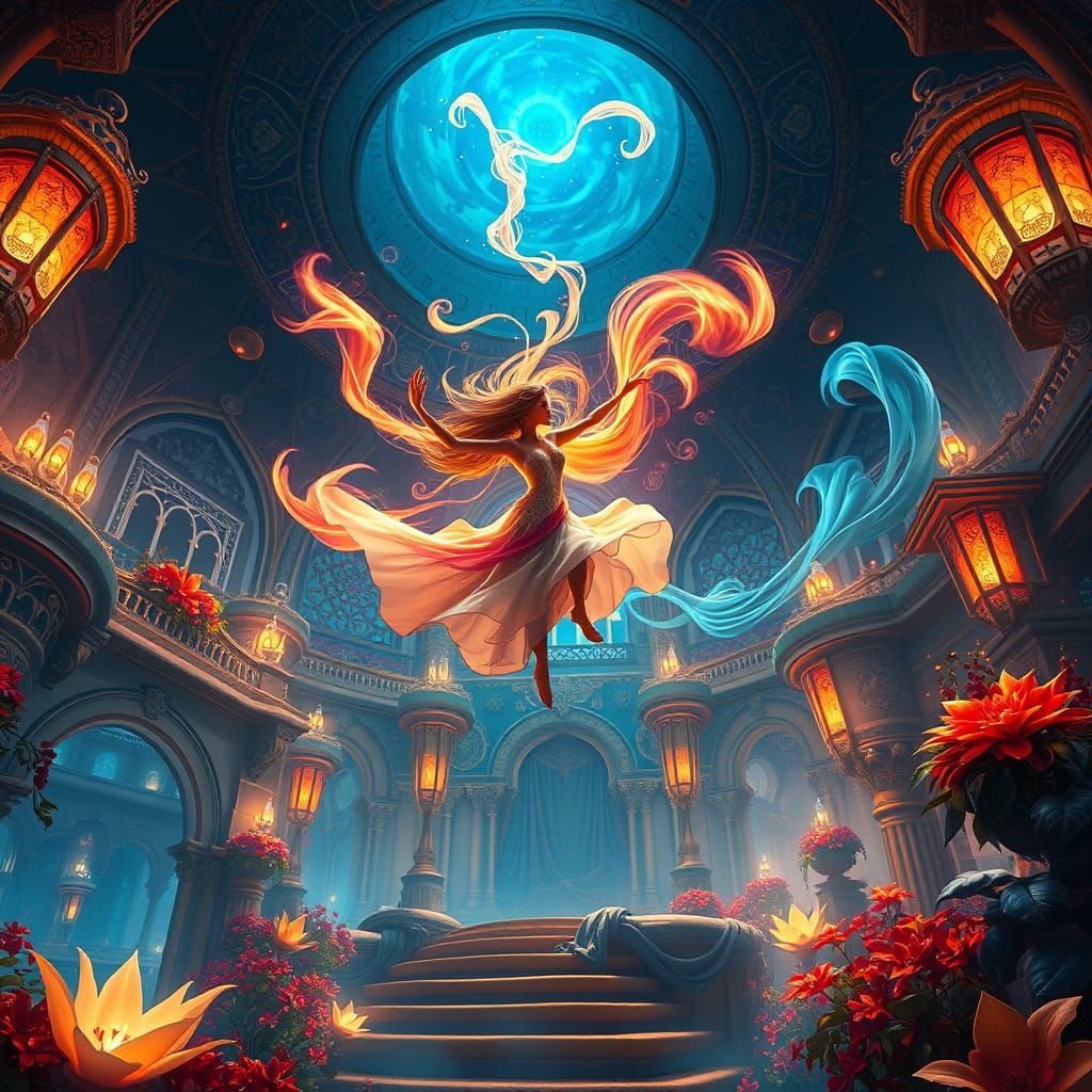 Whimsical Girl Dancing in Ethereal Realms