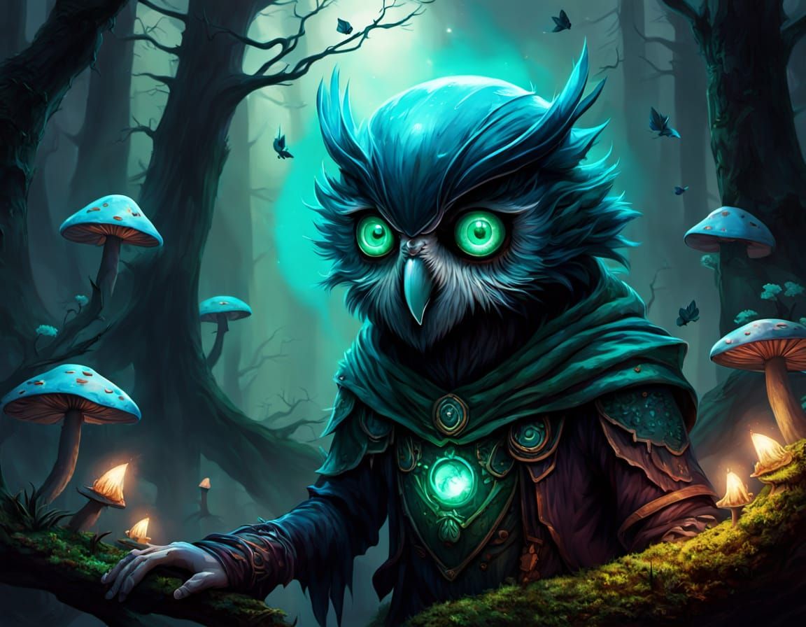 Wise Owl in Dark Fantasy Grove