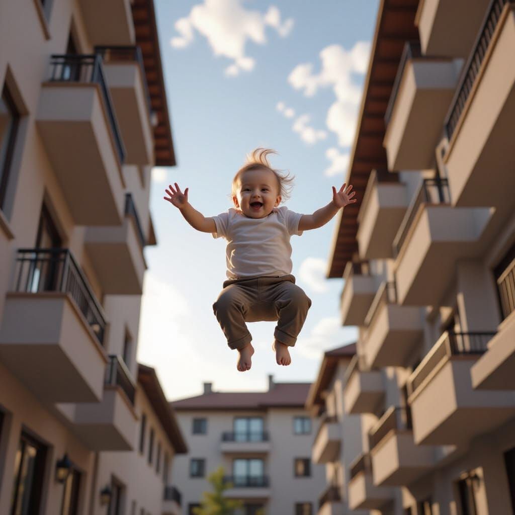Baby Joyfully Jumps from 5-Story Building in Hyperrealistic ...
