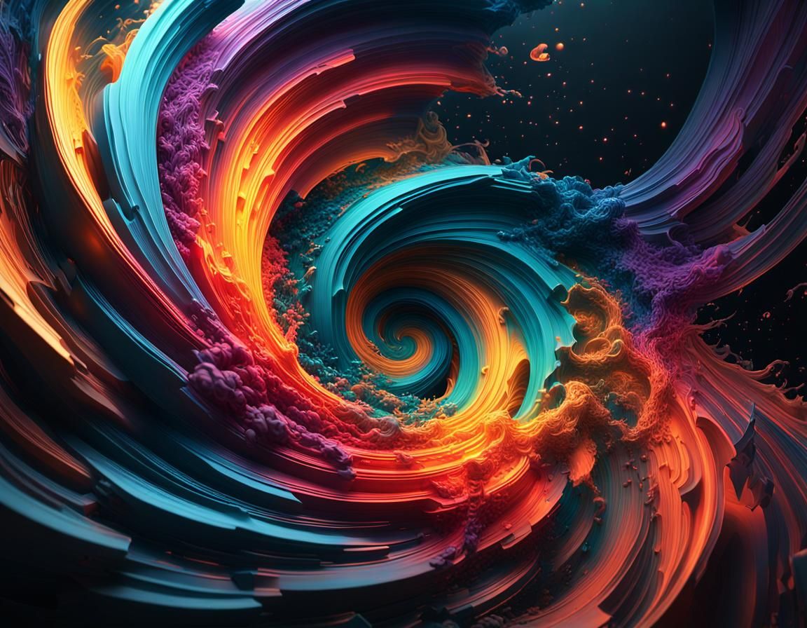 Vibrant 3D Abstract Vortex with Ethereal Forms