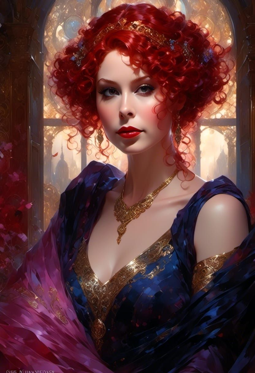 Red-Headed Goddess Portrait with Dramatic Lighting