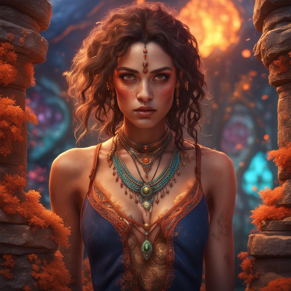 Vibrant Portrait of a Woman in Fantasy Art Style
