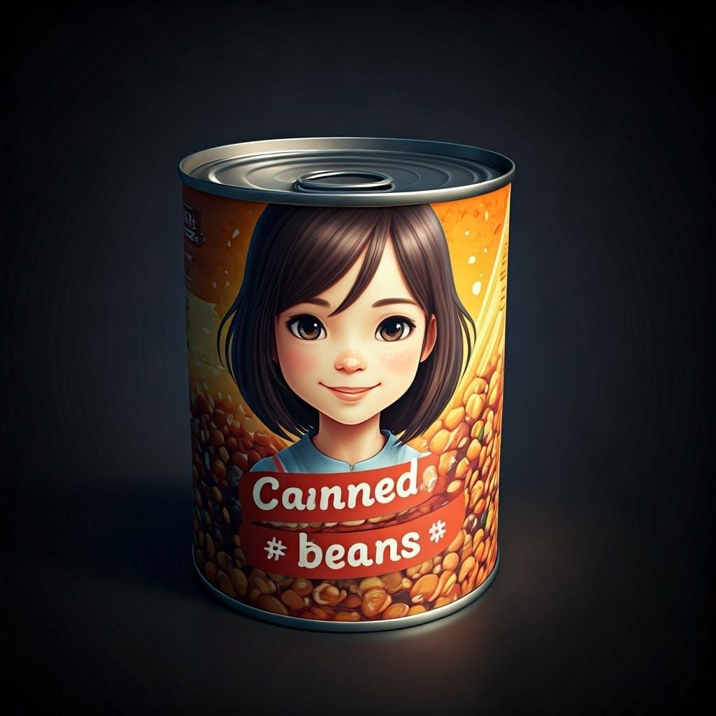 Canned Beans Product Label with Smiling Girl