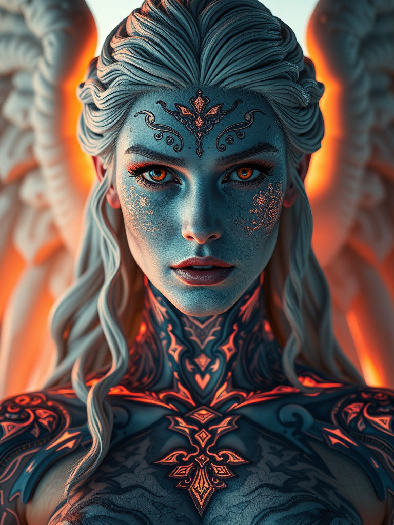 Alabaster Valkyrie with Bioluminescent Nordic Runes