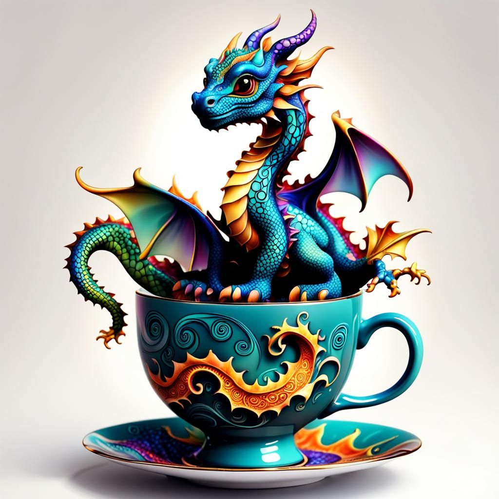 Miniature Dragon in Teacup: Abstract Vector Fractal Art