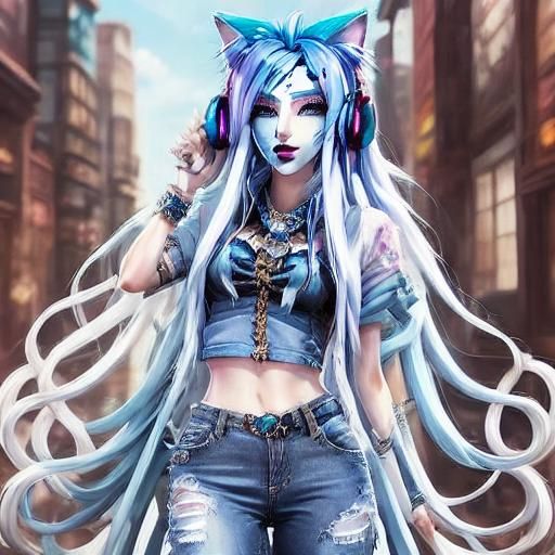 Anime Girl with Lavender Hair and Cat Ears