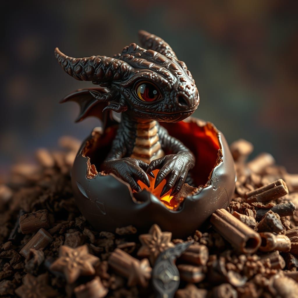 Chocolate Dragon Hatchling: Fantasy Concept Art