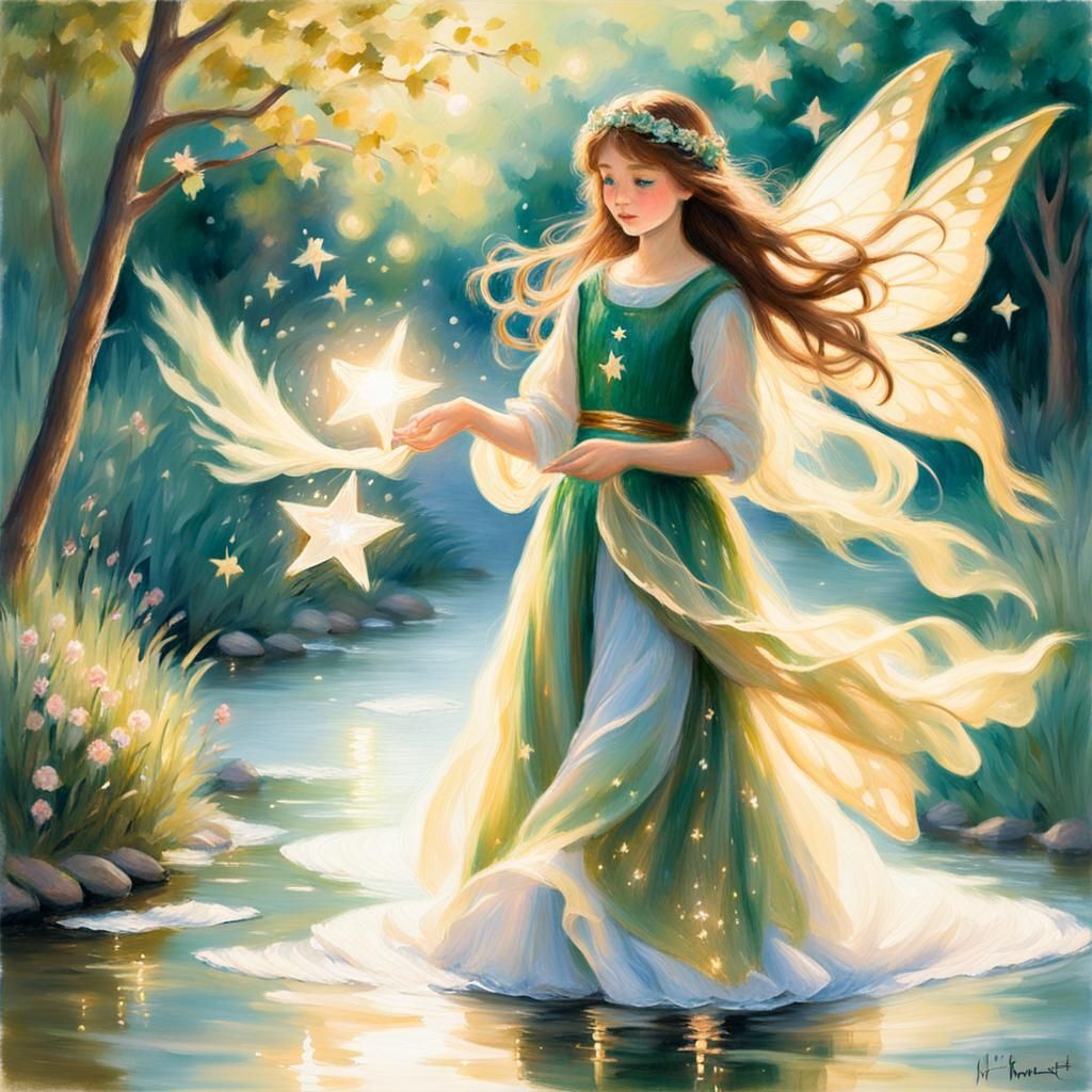 Fairy with Star Light in Impressionist Style