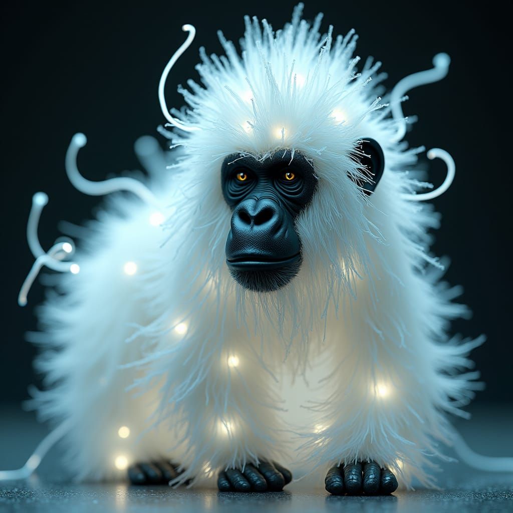 Hyper realistic cute adorable fluffy circuit gorilla, on a a...