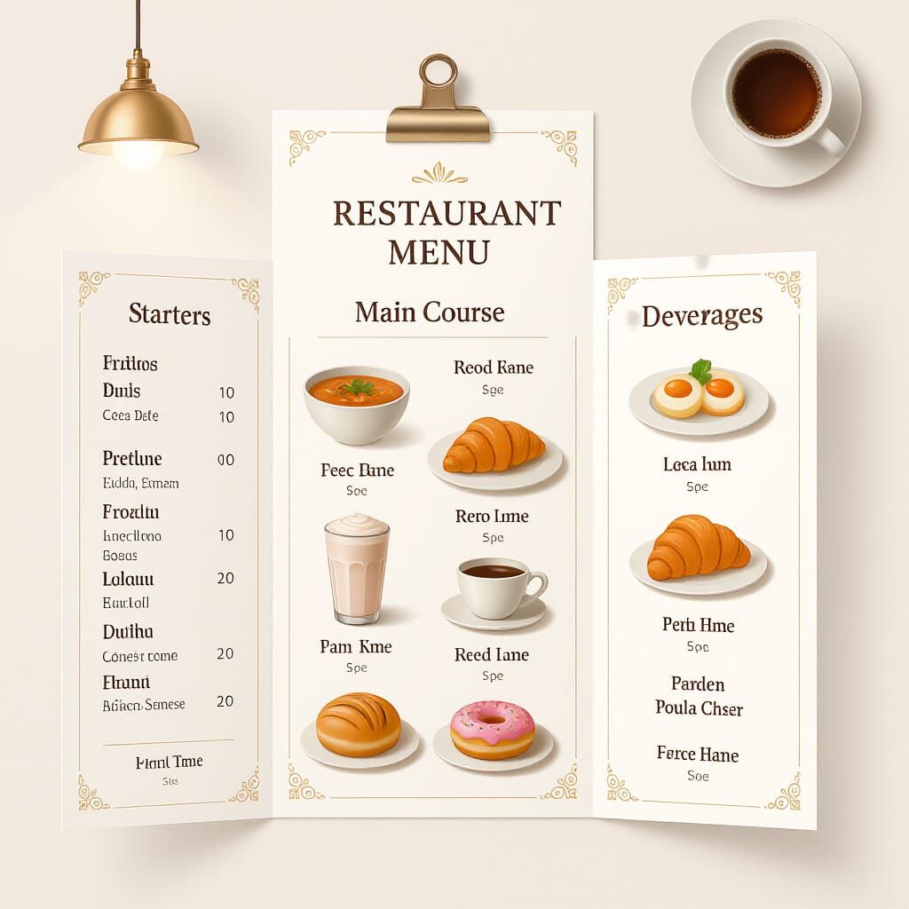 Elegant Pink Restaurant Menu Design with Food Illustrations