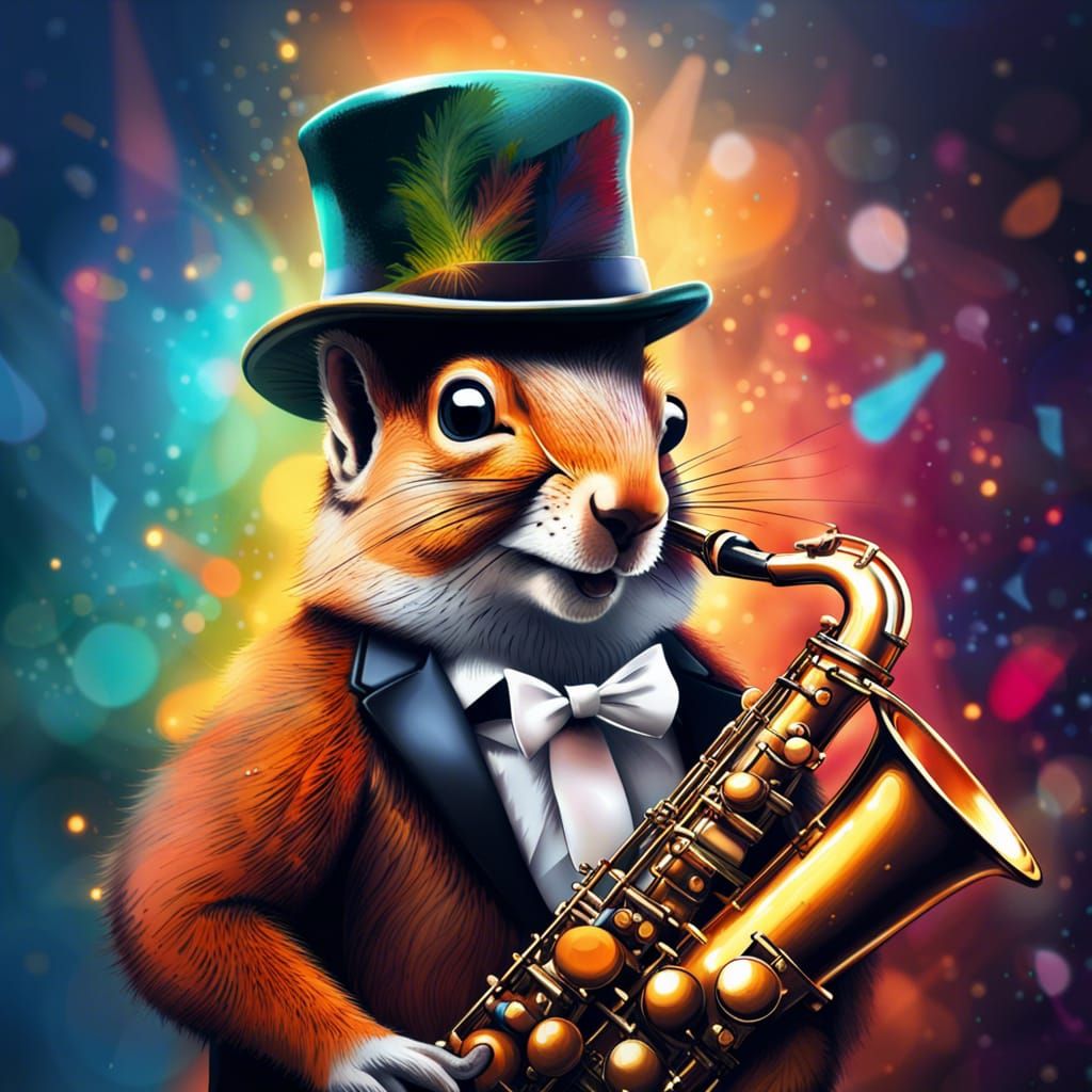Squirrel Saxophonist in Jazz Club: Hyperrealistic Portrait
