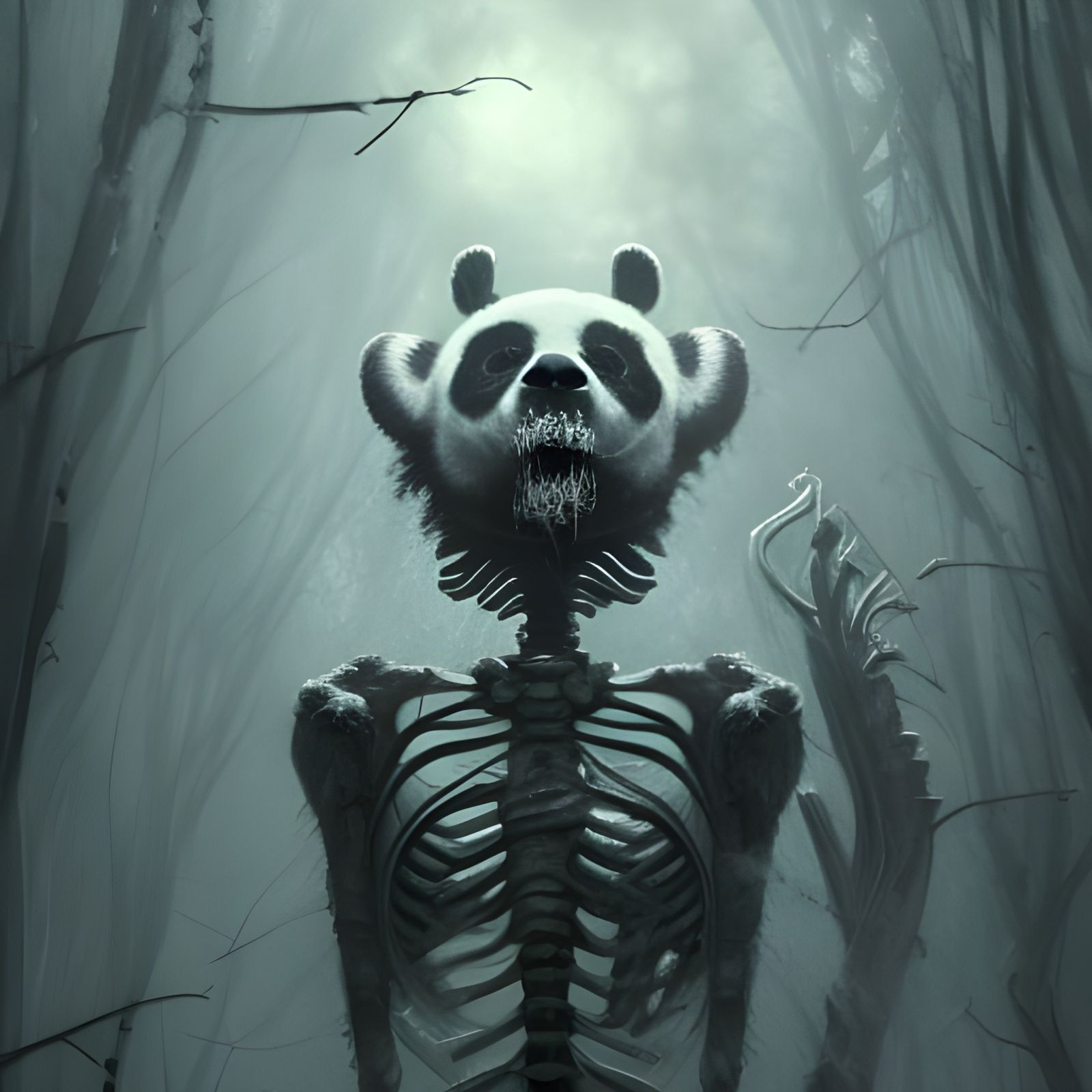 Intricate Panda Skeleton in Dark Fantasy Style